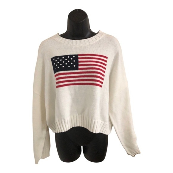 Boutique Sweaters - White crochet knit American flag patriotic Americana slouchy sweater size XL new